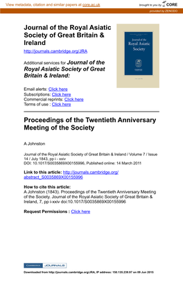 Journal of the Royal Asiatic Society of Great Britain & Ireland Proceedings of the Twentieth Anniversary Meeting of the Soci