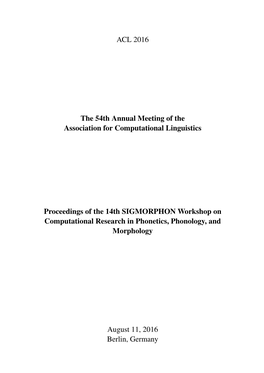 Proceedings of the 14Th SIGMORPHON Workshop on Computational Research in Phonetics, Phonology, and Morphology