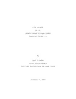 Fish Surveys on the Wasatch-Cache National Forest Conducted During 1998