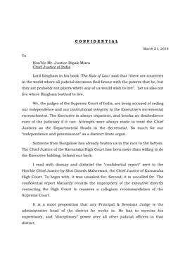 CONFIDENTIAL to Hon'ble Mr. Justice Dipak Misra Chief Justice of India Lord Bingham in His Book