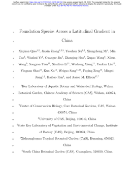 Foundation Species Across a Latitudinal Gradient in China