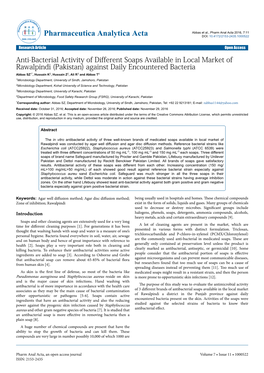 Anti-Bacterial Activity of Different Soaps Available in Local Market Of