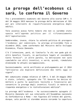 La Proroga Dell'ecobonus Ci Sarà, Lo Conferma Il Governo