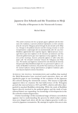 Japanese Zen Schools and the Transition to Meiji a Plurality of Responses in the Nineteenth Century