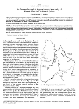 An Ethnoarchaeological Approach to the Seasonality of Historic Cree Sites in Central Quebec CHRISTOPHER C