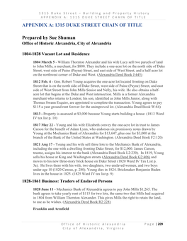 Appendix A: 1315 Duke Street Chain of Title Appendix A: 1315 Duke Street Chain of Title