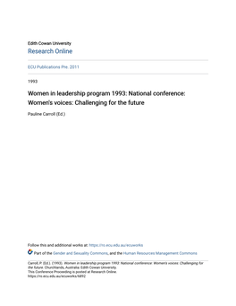 Women in Leadership Program 1993: National Conference: Women's Voices: Challenging for the Future