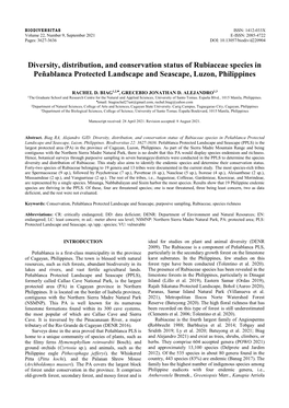 Diversity, Distribution, and Conservation Status of Rubiaceae Species in Peñablanca Protected Landscape and Seascape, Luzon, Philippines