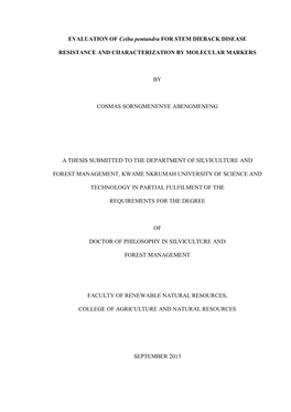 EVALUATION of Ceiba Pentandra for STEM DIEBACK DISEASE