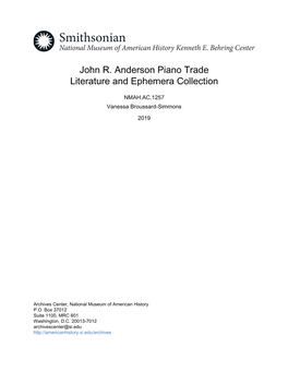 John R. Anderson Piano Trade Literature and Ephemera Collection