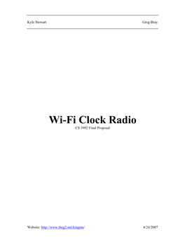 Wi-Fi Clock Radio CS 3992 Final Proposal