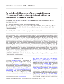 Trematoda: Plagiorchiida: Opisthorchioidea): an Unexpected Systematic Position