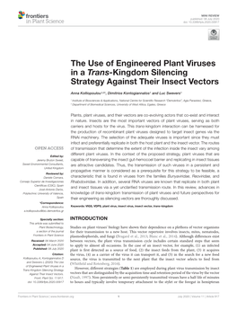 The Use of Engineered Plant Viruses in a Trans-Kingdom Silencing Strategy Against Their Insect Vectors