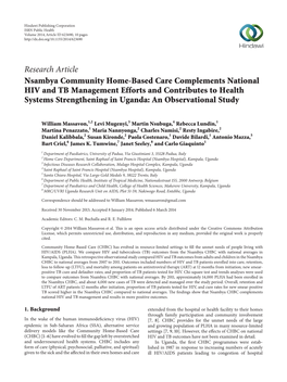 Nsambya Community Home-Based Care Complements National HIV and TB Management Efforts and Contributes to Health Systems Strengthening in Uganda: an Observational Study