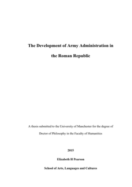 The Development of Army Administration in the Roman Republic