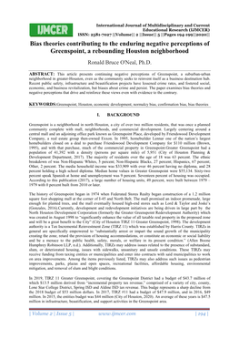 Bias Theories Contributing to the Enduring Negative Perceptions of Greenspoint, a Rebounding Houston Neighborhood