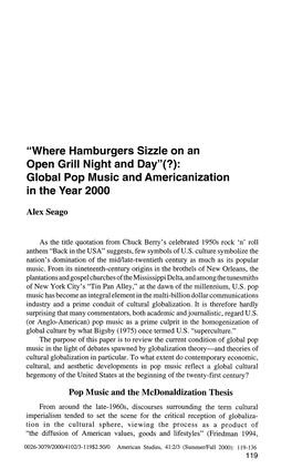 "Where Hamburgers Sizzle on an Open Grill Night and Day"(?): Global Pop Music and Americanization in the Year 2000