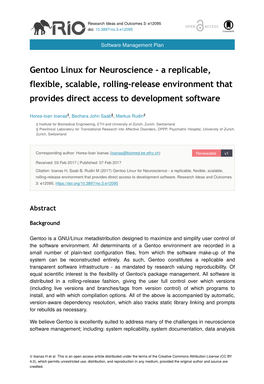 Gentoo Linux for Neuroscience - a Replicable, Flexible, Scalable, Rolling-Release Environment That Provides Direct Access to Development Software