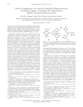 Silver Complexes of a Novel Tripodal N-Heterocyclic Carbene Ligand: Evidence for Significant Metal-Carbene Π-Interaction