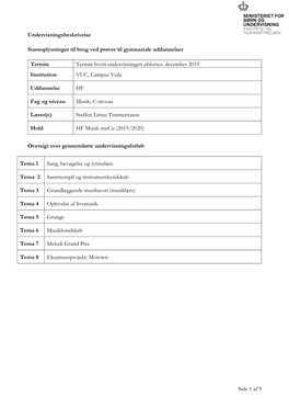 Side 1 Af 9 Undervisningsbeskrivelse Stamoplysninger Til Brug Ved Prøver