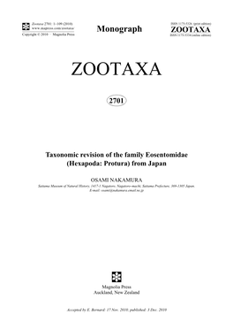 Taxonomic Revision of the Family Eosentomidae (Hexapoda: Protura) from Japan