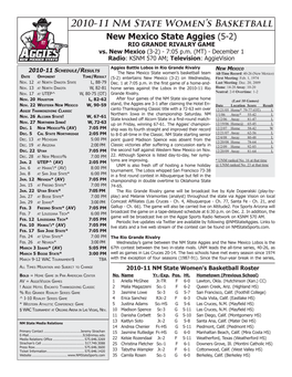2010-11 NM State Women's Basketball NMSU Combined Team Statistics (As of Nov 30, 2010) All Games