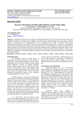 Research Article Invasive Alien Flora of Thiruvallur District, Tamil Nadu