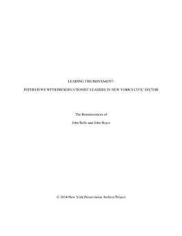 Leading the Movement: Interviews with Preservationist Leaders in New York's Civic Sector Oral History Project