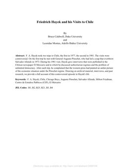 Friedrich Hayek and His Visits to Chile