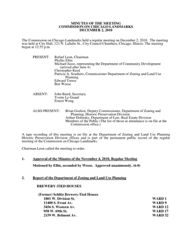 Minutes of the Meeting Commission on Chicago Landmarks December 2, 2010