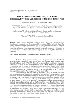 Pohlia Oerstediana (Müll. Hal.) A. J. Shaw (Bryaceae, Bryopsida), an Addition to the Moss Flora of Asia