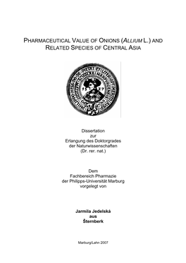 Pharmaceutical Value of Onions (Allium L.) and Related Species of Central Asia