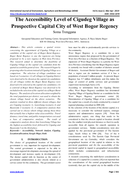 The Accessibility Level of Cigudeg Village As Prospective Capital City of West Bogor Regency Soma Trenggana