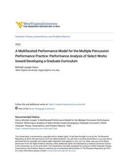 A Multifaceted Performance Model for the Multiple Percussion Performance Practice: Performance Analysis of Select Works Toward Developing a Graduate Curriculum