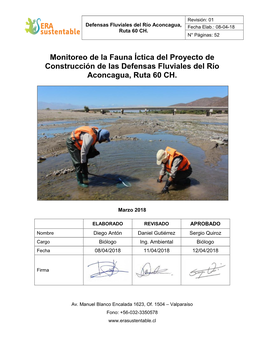 Monitoreo De La Fauna Íctica Del Proyecto De Construcción De Las Defensas Fluviales Del Río Aconcagua, Ruta 60 CH