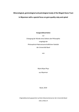 Mineralogical, Gemmological and Petrological Study of the Mogok Stone Tract