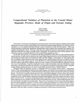 Compositional Variation of Plutonism in the Coastal Maine Magmatic Province: Mode of Origin and Tectonic Setting