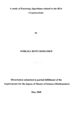 A Study of Factoring Algorithms Related to the RSA Cryptosystems