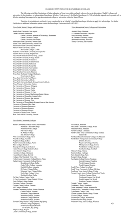 ELIGIBLE INSTITUTIONS for BAUMBERGER SCHOLARS The