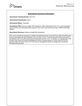 Amendment Form for MNR Land Use Direction