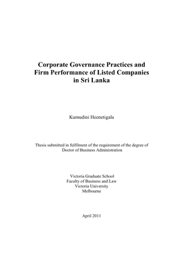 Corporate Governance Practices and Firm Performance of Listed Companies in Sri Lanka