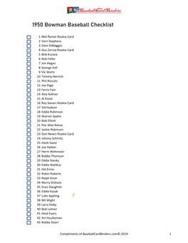 1950 Bowman Baseball Checklist