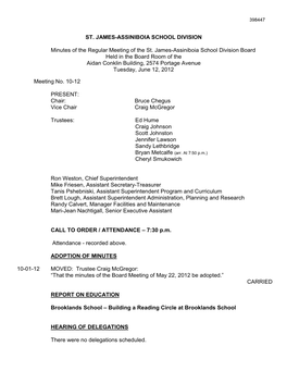 ST. JAMES-ASSINIBOIA SCHOOL DIVISION Minutes of the Regular