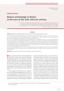 Rescue Archaeology in Russia at the Turn of the 20Th and 21St Century