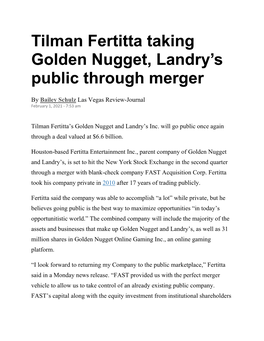 Tilman Fertitta Taking Golden Nugget, Landry's Public Through Merger