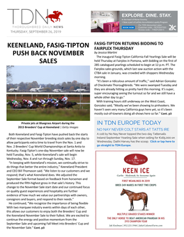 Keeneland, Fasig-Tipton Push Back November Sales