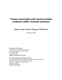 Factors Associated with Alcohol-Related Problems Within Licensed Premises