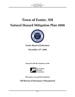 Town of Exeter, NH Natural Hazard Mitigation Plan November 13Th, 2006