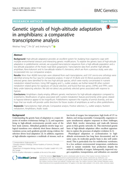 Genetic Signals of High-Altitude Adaptation in Amphibians: a Comparative Transcriptome Analysis Weizhao Yang1,3, Yin Qi1 and Jinzhong Fu1,2*