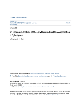 An Economic Analysis of the Law Surrounding Data Aggregation in Cyberspace